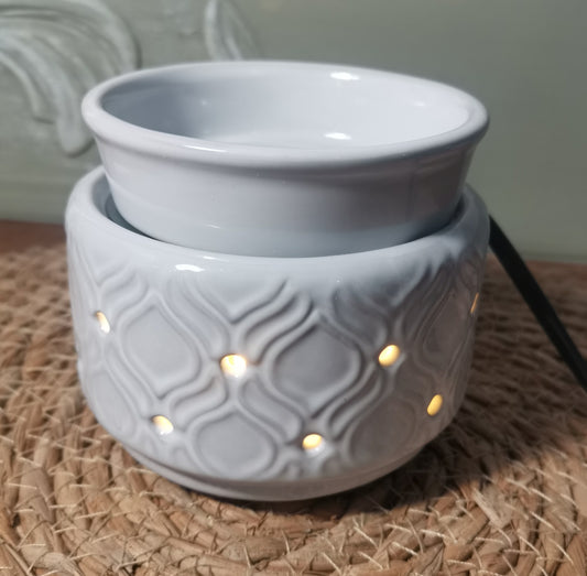 White Leaf Pattern Ceramic Electric Burner & Candle Warmer