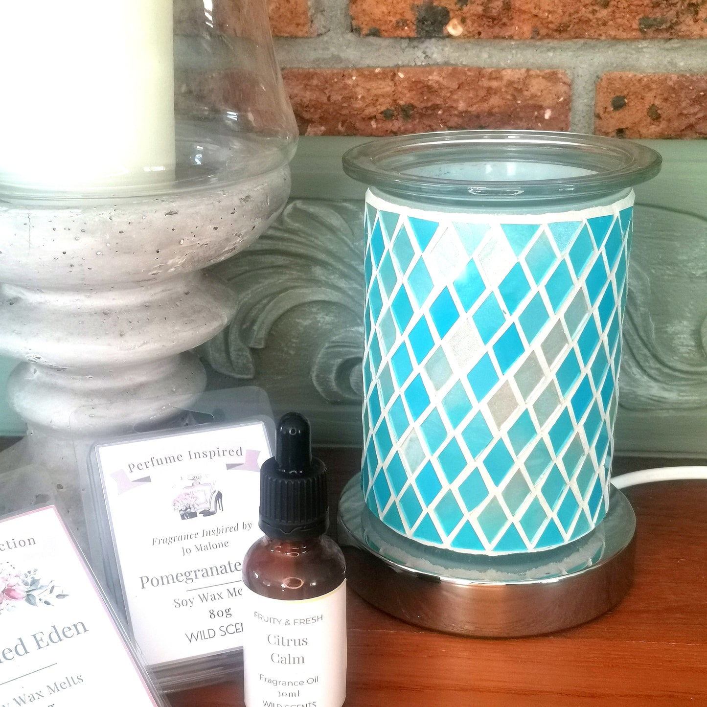 Light Blue Mosaic Glass Electric Burner - Touch Sensor