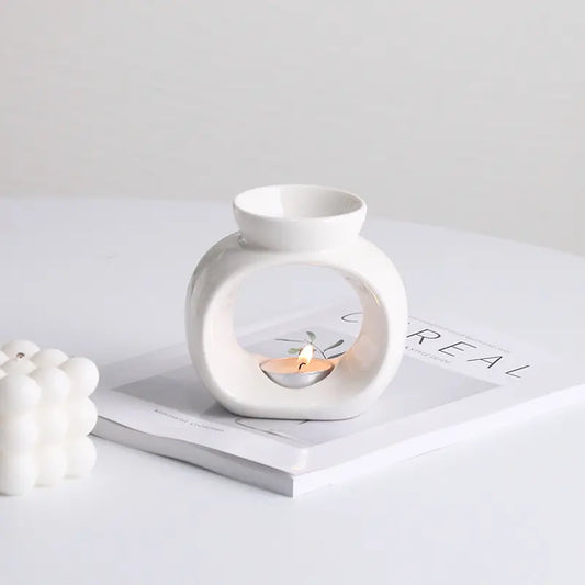 Small White Round Ceramic Wax Burner